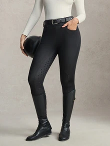 Activina Women's Solid Color High Waist Casual Daily Equestrian Leggings - Blue - View 14