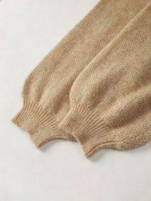 SHEIN Heather Beige Knotted Front Knit Top, Loose Balloon Sleeve Cropped Sweater, Soft Casual V Neck Knitw - Ginger - View 8