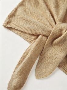 SHEIN Heather Beige Knotted Front Knit Top, Loose Balloon Sleeve Cropped Sweater, Soft Casual V Neck Knitw - Ginger - View 5
