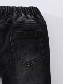 SHEIN Young Boy Drawstring Waist Washed Ripped Jeans Fall Cowboy - Black - View 6