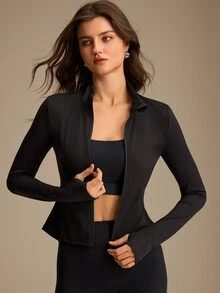 Anewsta Lotus Leaf Hem (Fishtail) Full Zip Sports Jacket - Black - View 6
