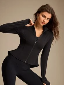 Anewsta Lotus Leaf Hem (Fishtail) Full Zip Sports Jacket - Black - View 2