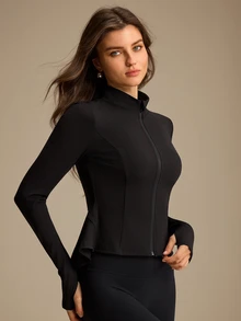 Anewsta Lotus Leaf Hem (Fishtail) Full Zip Sports Jacket - Black - View 4