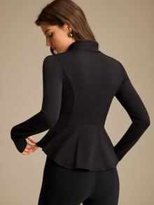 Anewsta Lotus Leaf Hem (Fishtail) Full Zip Sports Jacket - Black - View 1