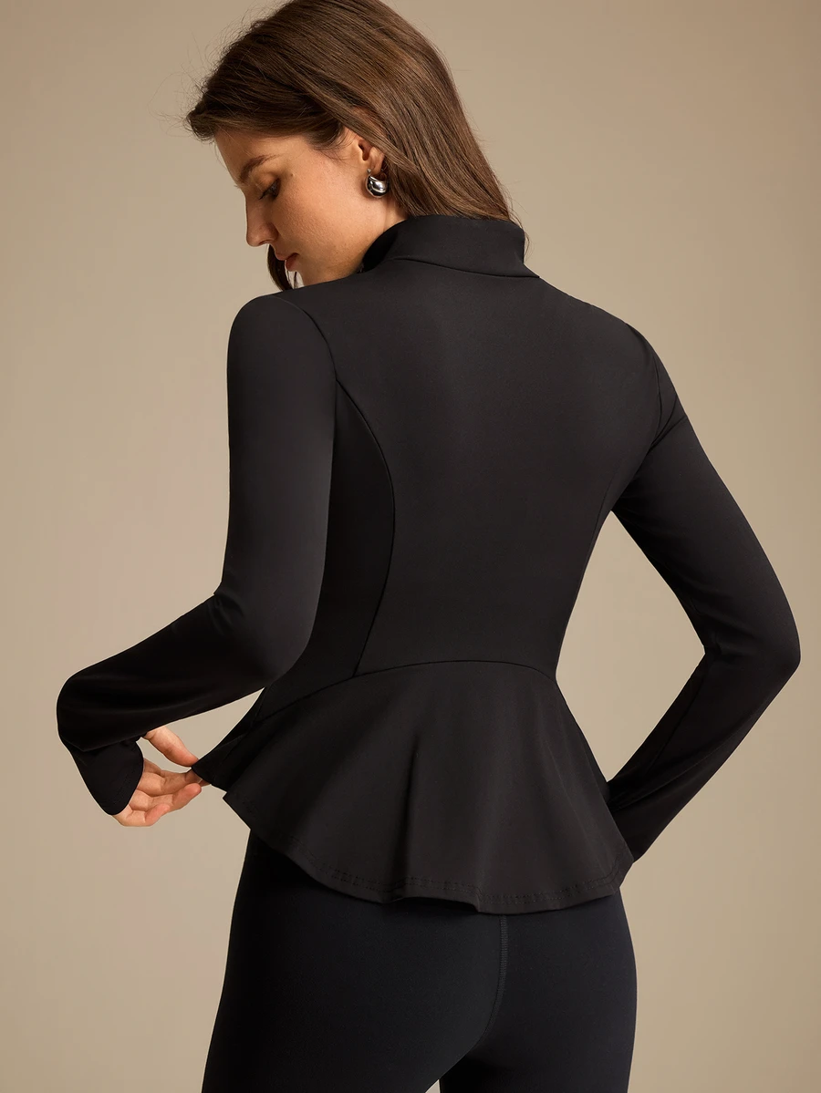 Anewsta Lotus Leaf Hem (Fishtail) Full Zip Sports Jacket - Black - View 1