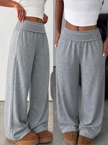 SHEIN Teen Girl Teen Girls Knit Gray Casual Long Pants - Grey - View 6