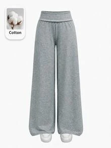 SHEIN Teen Girl Teen Girls Knit Gray Casual Long Pants - Grey - View 5