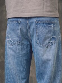 Manfinity Roghcode Men's Casual Everyday Washed Slant Pocket Loose Fit Jeans - Light Wash - View 5