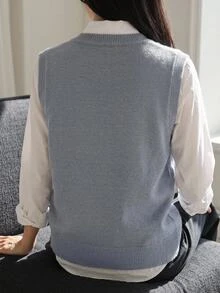 DAZY Chaleco De Suéter Sólido Con Cuello En V Y Sin Blusa - Azul - Ver 6