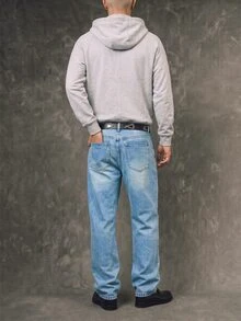 Manfinity Roghcode Men's Vintage Washed Floral Print Loose Straight Leg Jeans - Light Wash - View 2