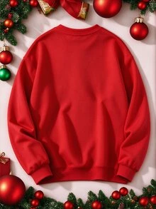 Manfinity Homme Men's Funny Cool Rock Santa Claus Pattern Crew Neck Sweatshirt, Unisex Christmas Long Sleeve Pullover Casual Holiday Top - Red - View 3