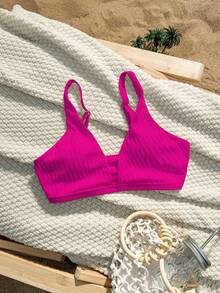 Swim Basics Ladies' Solid Color Simple Daily Wear Top Summer - Hot Pink - View 3