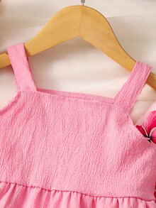 SHEIN 女童夏季印花細肩帶上衣＋寬腿褲 2件套，甜美可愛，適合 4-7 歲，7 歲生日，棕色白色櫻桃 - 彩色 - 查看 4