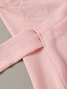 Linhara Plus Size Women's Soft Nude Pink V-Neck Fitted Dress With Tie Waist And High Slit, Long Vacation Dress Fall - Pink - View 8