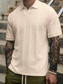 Manfinity Homme Men's Solid Color Casual Versatile Short Sleeve Polo Shirt - Apricot - View 6