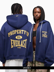 EVERLAST SUMWON Oversized Unisex Full-Zip Hoodie With Large Back Graphic Print And Chest Logo Long Sleeve Casual Streetwear Top - Navy Blue - View 1