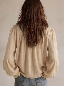 LUMIGAL Women's Grey And White Cinched Waist Lace Trim Long Sleeve Jacket - Multicolor - View 2