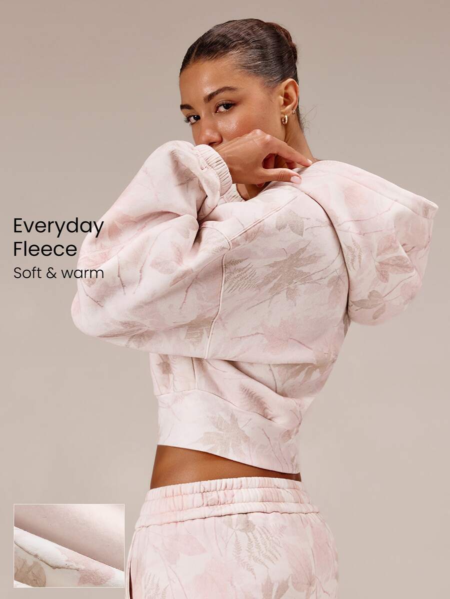 GLOWMODE Everyday Fleece Cozy Camper Soft Lightweight Warm Relaxed Fit Cropped Hoodie Sweatshirt Autumn Winter Outdoors Daily Casual Wear - Pink - View 1