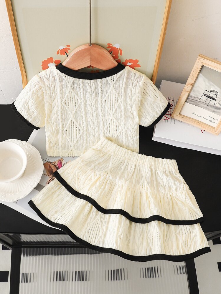 SHEIN Baby Girl Knight Print Short Sleeve T-Shirt And Ruffle Hem Skirt Set - White - View 2