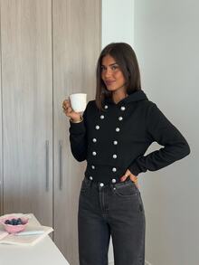Easowa Casual Relaxed Elegant Commute Autumn/Winter Women's Sweatshirt - Black - View 2