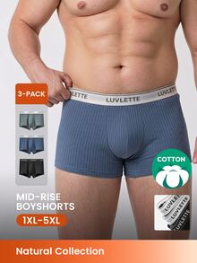 LUVLETTE Plus 3-Pack Cotton Mid Rise Printed Letter Webbing Men's Boxer Briefs - Multicolor - View 1