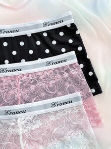 Eraneu 2-Pack Women's Letter Waistband Lace Boxer Briefs - Multicolor - View 10