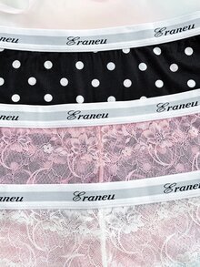 Eraneu 2-Pack Women's Letter Waistband Lace Boxer Briefs - Multicolor - View 9