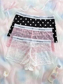 Eraneu 2-Pack Women's Letter Waistband Lace Boxer Briefs - Multicolor - View 8