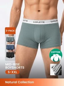 LUVLETTE 3-Pack Cotton Mid Rise Printed Letter Webbing Men's Boxer Briefs - Multicolor - View 1