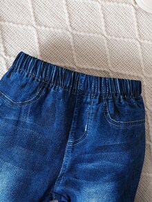 SHEIN Baby Girl Realistic Denim Effect Flare Pants Autumn Fall - Blue - View 5