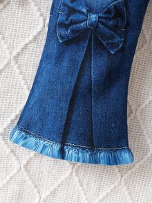 SHEIN Baby Girl Realistic Denim Effect Flare Pants Autumn Fall - Blue - View 7