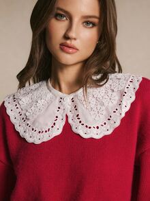 Poéselle Women's Color Block Christmas Sweater, Long Sleeve Casual French Romantic Elegant Pullover Knit Top Brunch Fall Outfit Red And White - Red - View 5