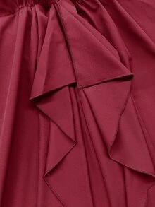 Femmeverse Plus Size Women Solid Color Elegant Asymmetric Ruched V-Neck Dress - Burgundy - View 8