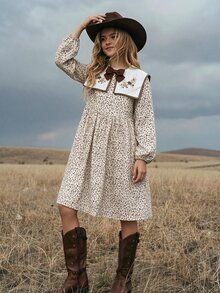 SHEIN Tween Girl Simple Neckline Ditsy Floral Casual Everyday Simple Dress Ditsy Floral Dress - Multicolor - View 4