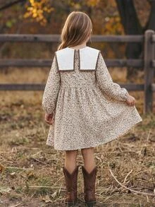 SHEIN Tween Girl Simple Neckline Ditsy Floral Casual Everyday Simple Dress Ditsy Floral Dress - Multicolor - View 2
