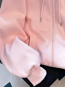 Resyla Standard Size Women's Strawberry Embroidery Hooded Zipper Long Sleeve Sweatshirt Jacket - Pink - View 4