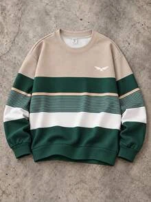 Boys' Digital Print Striped Crew Neck Sweatshirt, Autumn/Winter New Casual Pullover Long Sleeve Top, Versatile Outerwear For Kids - Green - View 2