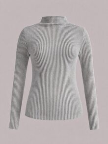 SHEIN LUNE 3pcs/Set Solid Color Basic Tight Fit Comfortable Soft T-Shirts, Casual Fall/ Layering Mock Neck Top, Dark Red Light Grey White Chic Elegant Office - Red - View 11