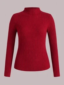 SHEIN LUNE 3pcs/Set Solid Color Basic Tight Fit Comfortable Soft T-Shirts, Casual Fall/ Layering Mock Neck Top, Dark Red Light Grey White Chic Elegant Office - Red - View 4