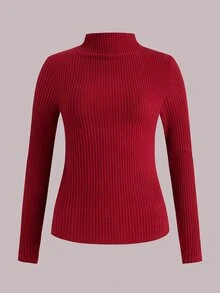 SHEIN LUNE 3pcs/Set Solid Color Basic Tight Fit Comfortable Soft T-Shirts, Casual Fall/ Layering Mock Neck Top, Dark Red Light Grey White Chic Elegant Office - Red - View 12
