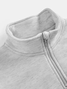 Girlism Kids Tween Girls Light Grey Casual Horse Embroidered Half Zip Stand Collar Sweatshirt And Wide Leg Sweatpants 2Pcs Set Fall Winter - Light Grey - View 3