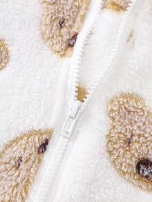 2pcs/Set Newborn Cute Koala Print Embroidered Thick Fleece Long Sleeve Jumpsuit Pajamas Fall Animal Zipper Pants Bear Soft Cozy Brown Graphic - Brown - View 5