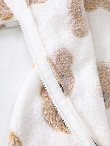 2pcs/Set Newborn Cute Koala Print Embroidered Thick Fleece Long Sleeve Jumpsuit Pajamas Fall Animal Zipper Pants Bear Soft Cozy Brown Graphic - Brown - View 8