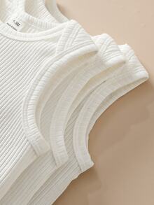 SHEIN Infant Rib-Knit Sleeveless Bodysuits 3Pcs White Summer Clothes Undershirt Set For Outfits Holiday Party Basic Modest - White - View 5