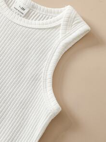 SHEIN Infant Rib-Knit Sleeveless Bodysuits 3Pcs White Summer Clothes Undershirt Set For Outfits Holiday Party Basic Modest - White - View 8