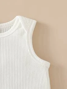 SHEIN Infant Rib-Knit Sleeveless Bodysuits 3Pcs White Summer Clothes Undershirt Set For Outfits Holiday Party Basic Modest - White - View 12