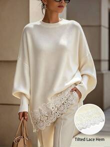 RosyDaze Women's Festival Spring, Summer, Autumn, And Winter Lace Patchwork Casual Daily Long Sleeve Sweater - Beige - View 4