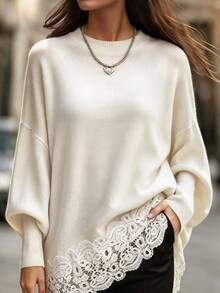 RosyDaze Women's Festival Spring, Summer, Autumn, And Winter Lace Patchwork Casual Daily Long Sleeve Sweater - Beige - View 10