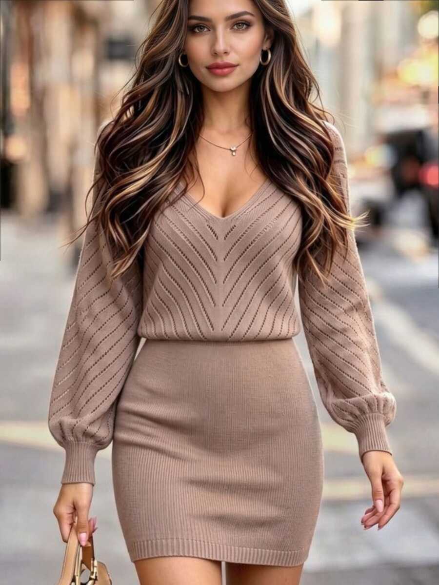 SHEIN Women's Solid Color Mini Knit Dress Office Fall Elegant,Women's Halloween Costume