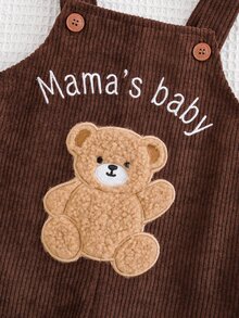 SHEIN Baby Boy Woven Bear Patch Casual Overall Autumn Winter Jumpsuit - Multicolor - View 3